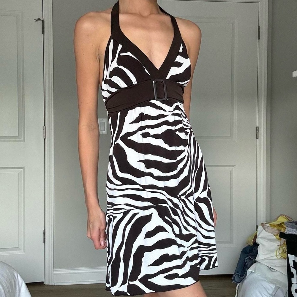 Vintage brown and white zebra halter neck mini/midi dress